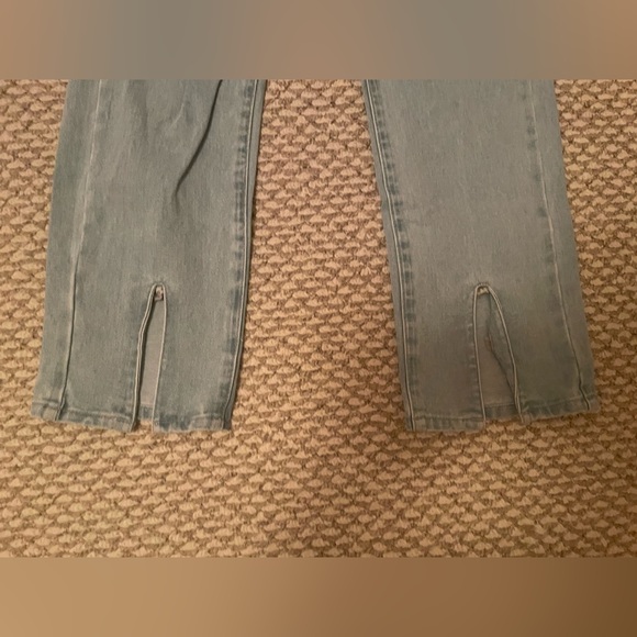 Light Wash Denim Petite Crossover Button Jeans - Picture 2 of 4